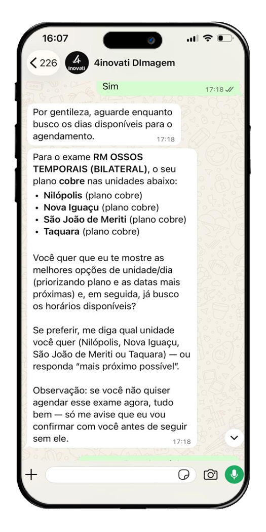Tela complementar do ConfirmAI mostrando opcoes de agendamento