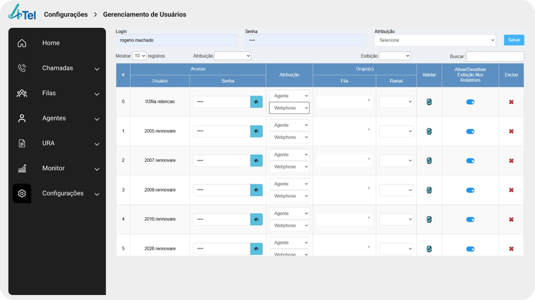 Painel de gestão Web