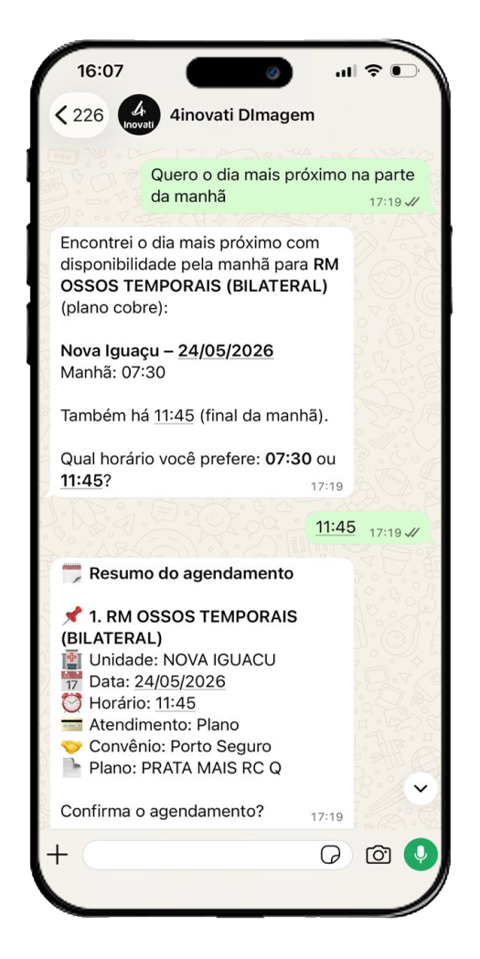 Tela do ConfirmAI mostrando a confirmacao automatica pre-consulta ou exame